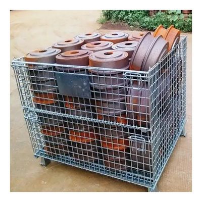Bom preço Caixa de paletes de malha de arame elétrico empilhável dobrável, Caixa de armazenamento de malha de arame elétrico de armazém on-line